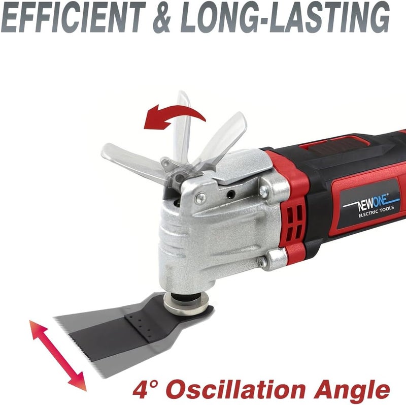 New One Oscillating Tool 4 Amp Oscillating Multi-Tool Kit with 4° Oscillation Angle,6 Variable Speed with 5-piece Electric Multitool Blades (Red Black) - Image 2